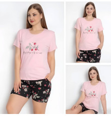 Жіноча піжама з шортами - Малина (великих розмірів) - 3XL