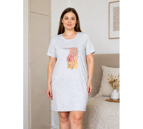 Бавовняна туніка з коротким рукавом - квітка (великих розмірів) - 2XL - Суха троянда