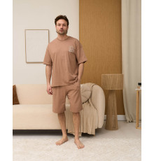 Чоловіча піжама, домашній костюм, комплект футболка з шортами - бавовна - Карамельний ранок - M
