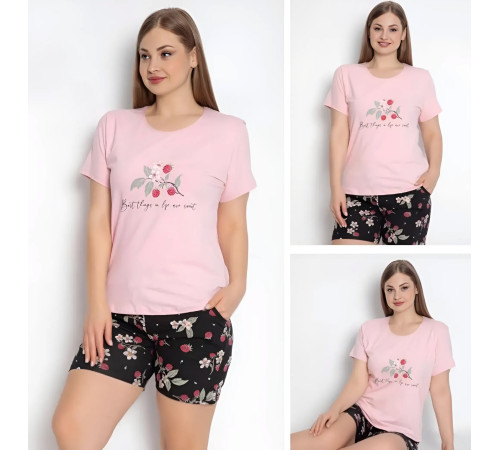 Жіноча піжама з шортами - Малина (великих розмірів) - 3XL