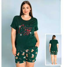 Бавовняна жіноча піжама з шортами - 2XL